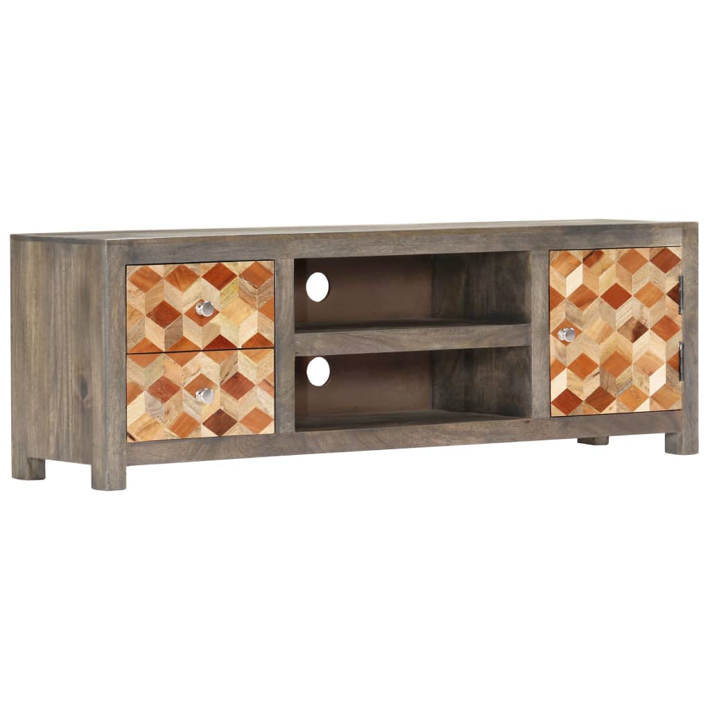 Mobile Porta TV Grigio 120x30x40 cm in Legno Massello di Mango - homemem39