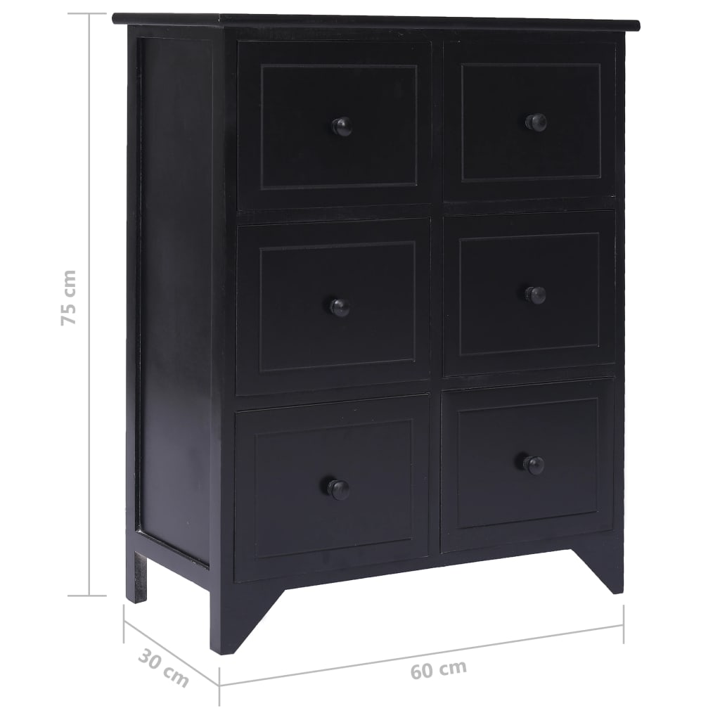 Armadietto con 6 Cassetti Nero 60x30x75cm Legno di Paulownia - homemem39