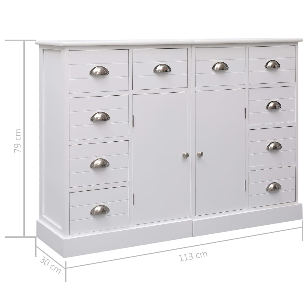 Credenza con 10 Cassetti Bianca 113x30x79 cm in Legno - homemem39