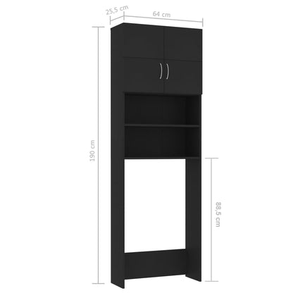 Mobile per Lavatrice Nero 64x25,5x190 cm in Multistrato - homemem39