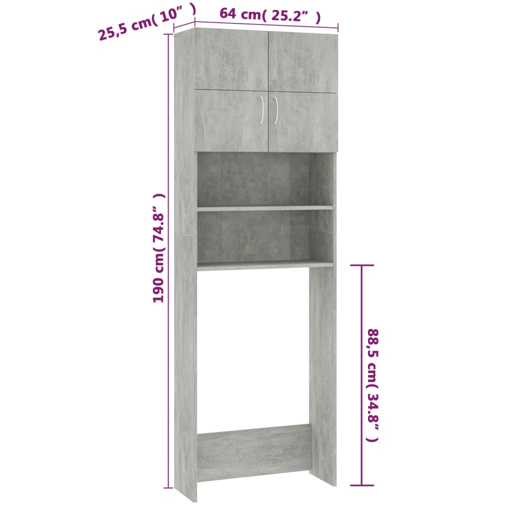 Mobile Lavatrice Grigio Cemento 64x25,5x190cm Legno Multistrato - homemem39