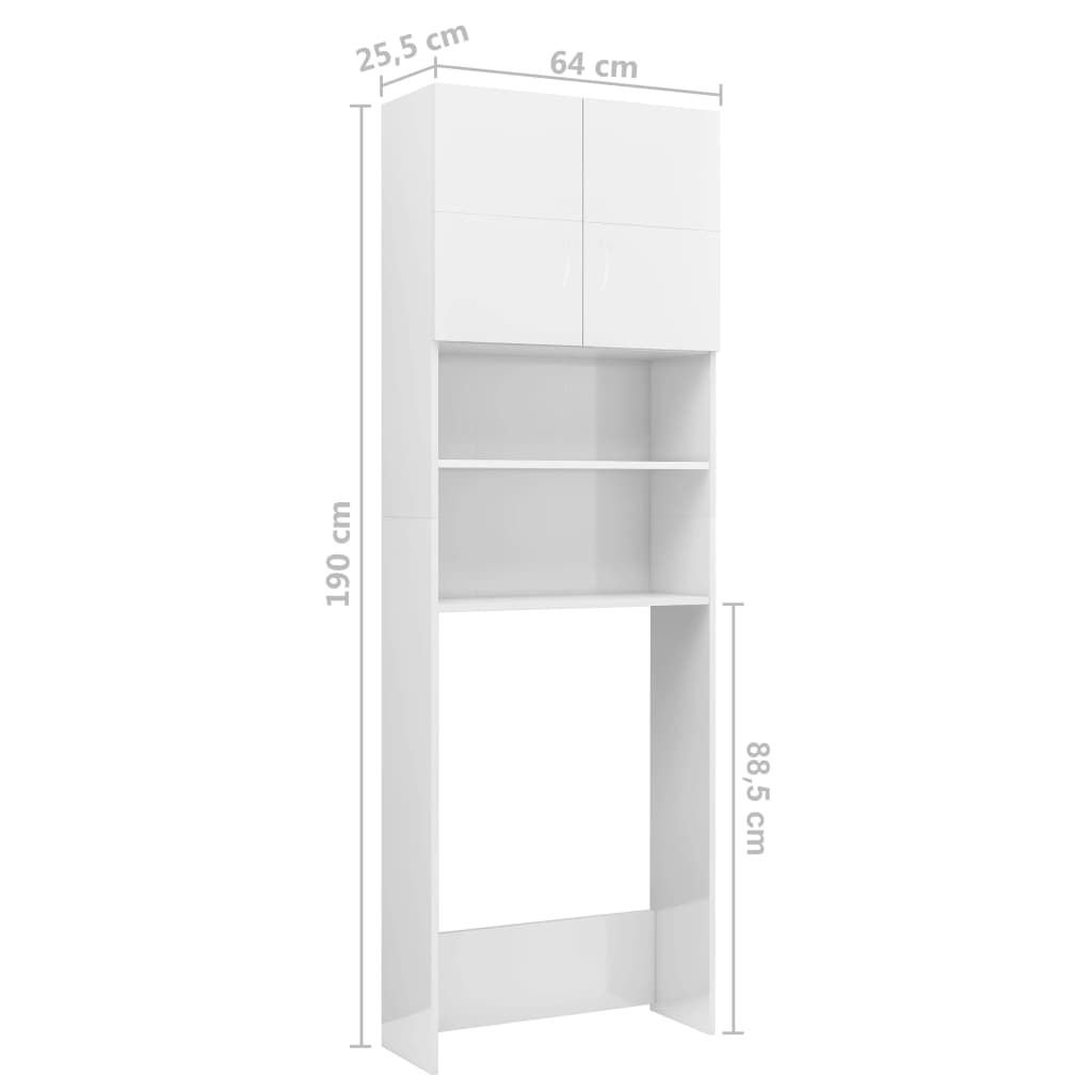 Mobile per Lavatrice Bianco Lucido 64x25,5x190 cm - homemem39