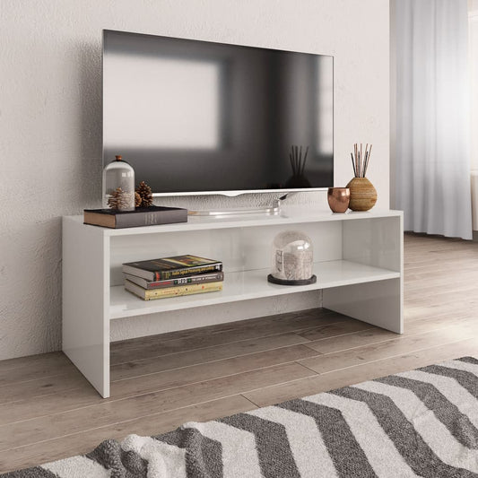 Mobile TV Bianco Lucido 100x40x40 cm in Truciolato - homemem39