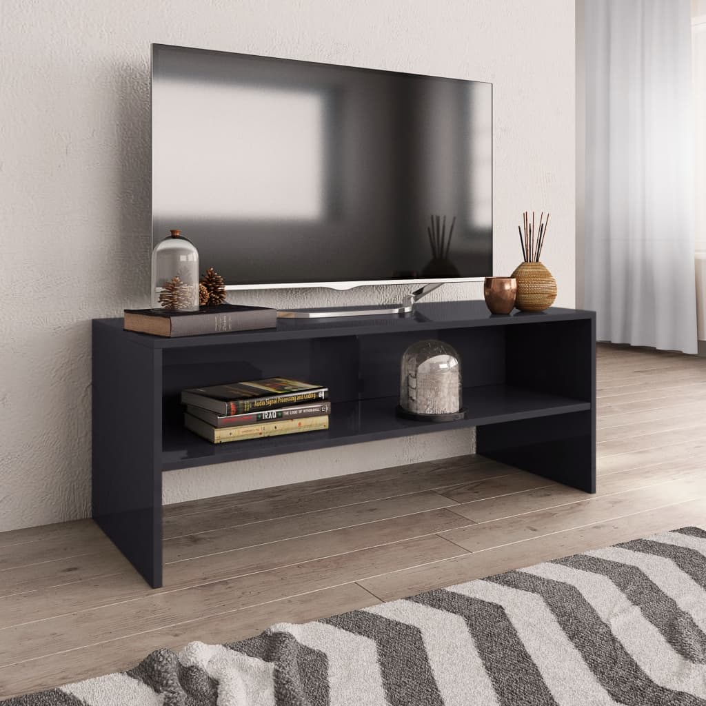 Mobile TV Grigio Lucido 100x40x40 cm in Truciolato - homemem39