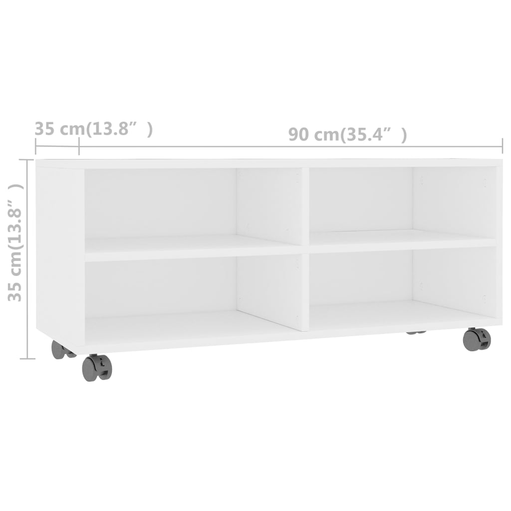 Mobile TV con Ruote Bianco 90x35x35 cm in Legno Multistrato - homemem39