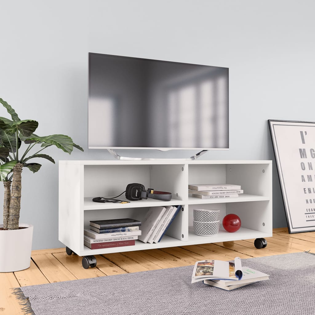 Mobile TV con Ruote Bianco 90x35x35 cm in Legno Multistrato - homemem39