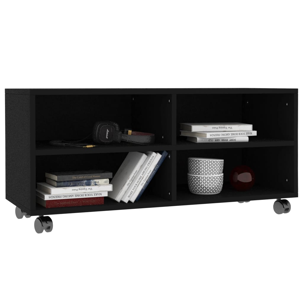 Mobile TV con Ruote Nero 90x35x35 cm in Legno Multistrato - homemem39