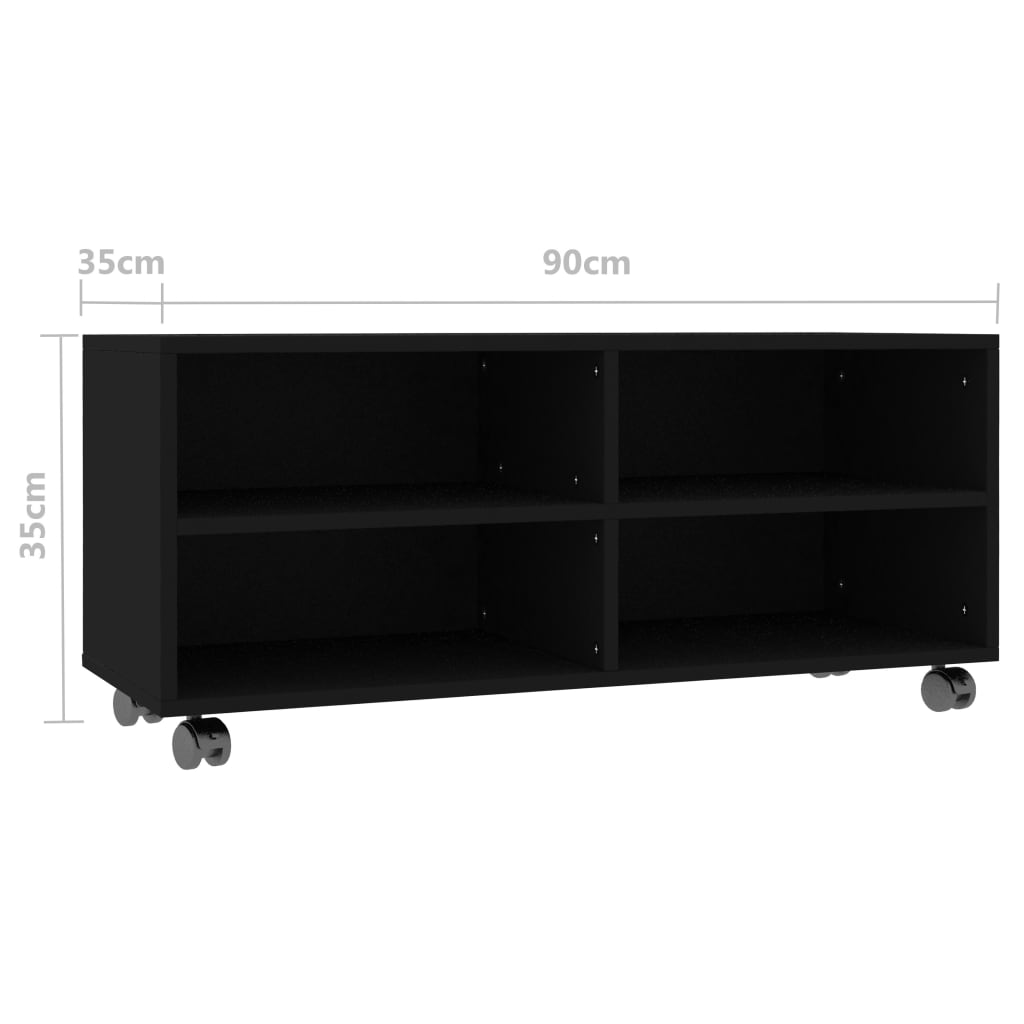 Mobile TV con Ruote Nero 90x35x35 cm in Legno Multistrato - homemem39