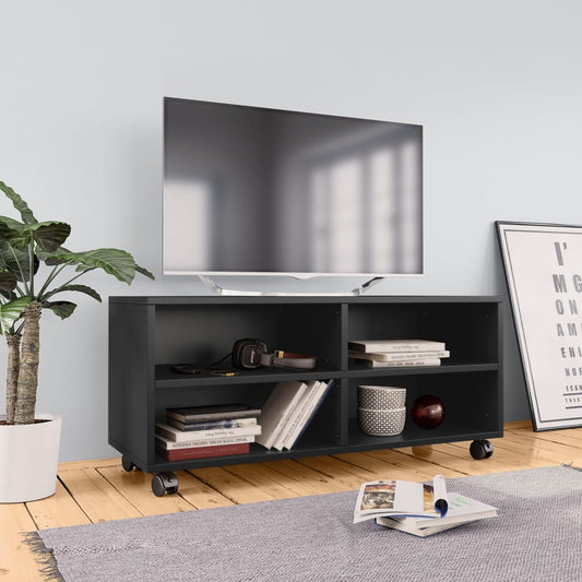 Mobile TV con Ruote Nero 90x35x35 cm in Legno Multistrato - homemem39