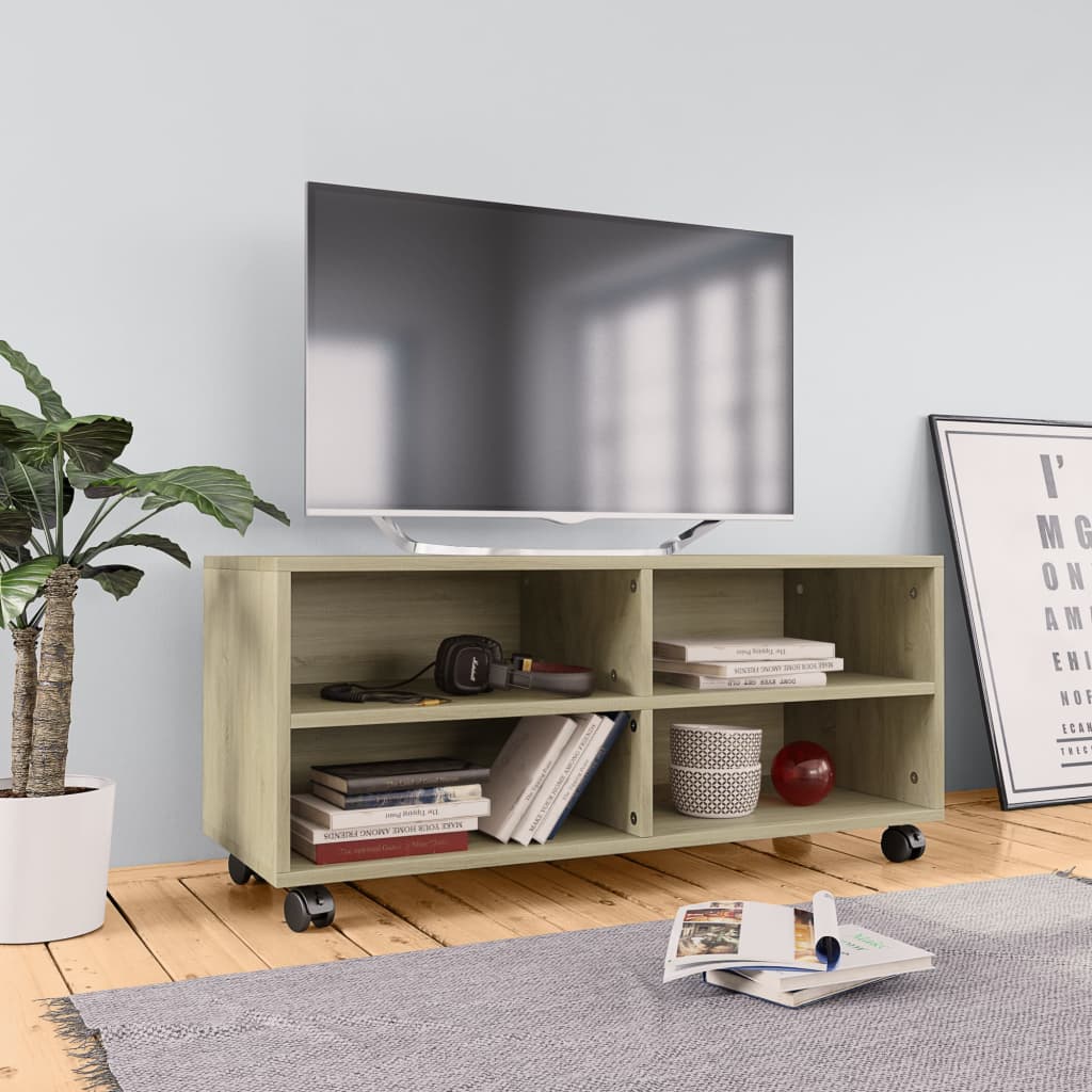 Mobile TV con Ruote Rovere Sonoma 90x35x35 cm Legno Multistrato - homemem39