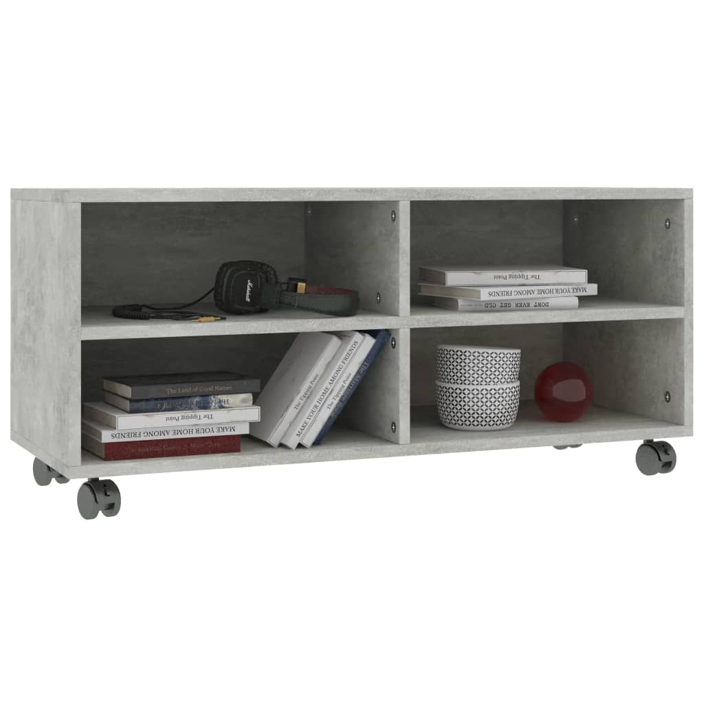 Mobile TV con Ruote Grigio Cemento 90x35x35 cm in Multistrato - homemem39