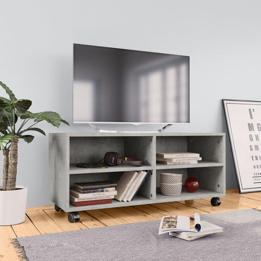 Mobile TV con Ruote Grigio Cemento 90x35x35 cm in Multistrato - homemem39