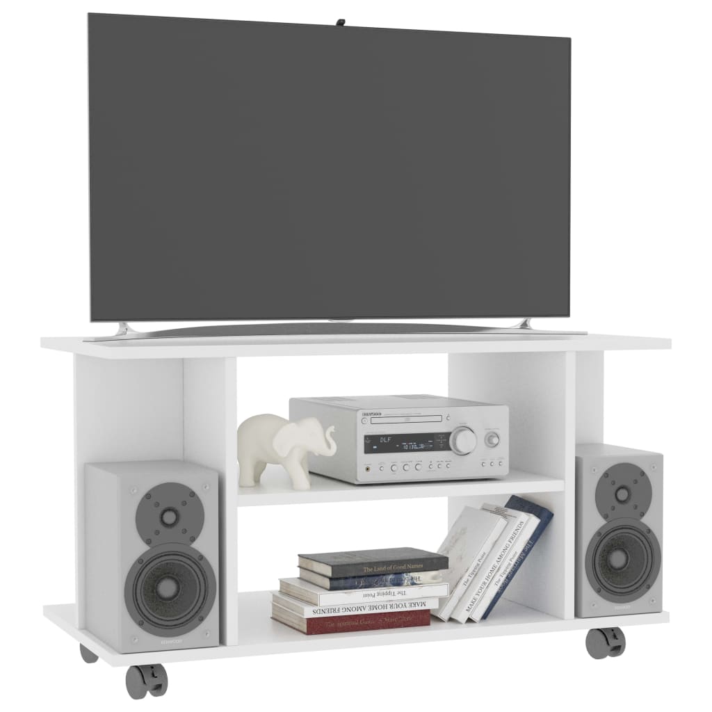 Mobile TV con Ruote Bianco 80x40x40 cm in Truciolato - homemem39