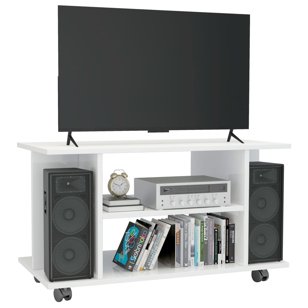 Mobile TV con Ruote Bianco Lucido 80x40x40 cm in Truciolato - homemem39