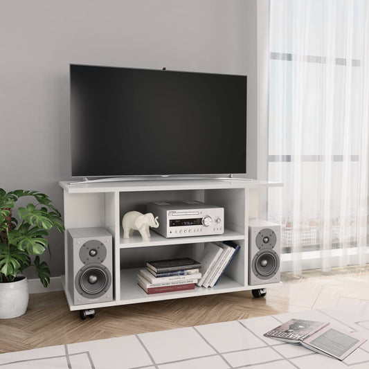 Mobile TV con Ruote Bianco Lucido 80x40x40 cm in Truciolato - homemem39