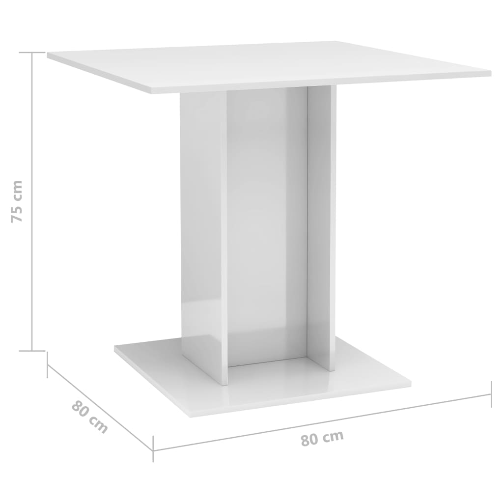 Tavolo da Pranzo Bianco Lucido 80x80x75 cm in Truciolato - homemem39