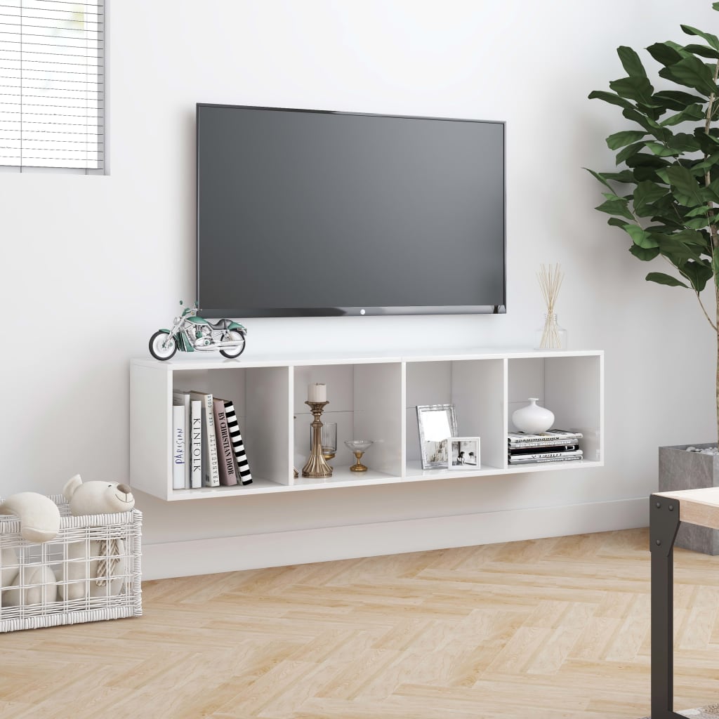 Libreria/Mobile TV Bianco Lucido 143x30x36 cm - homemem39