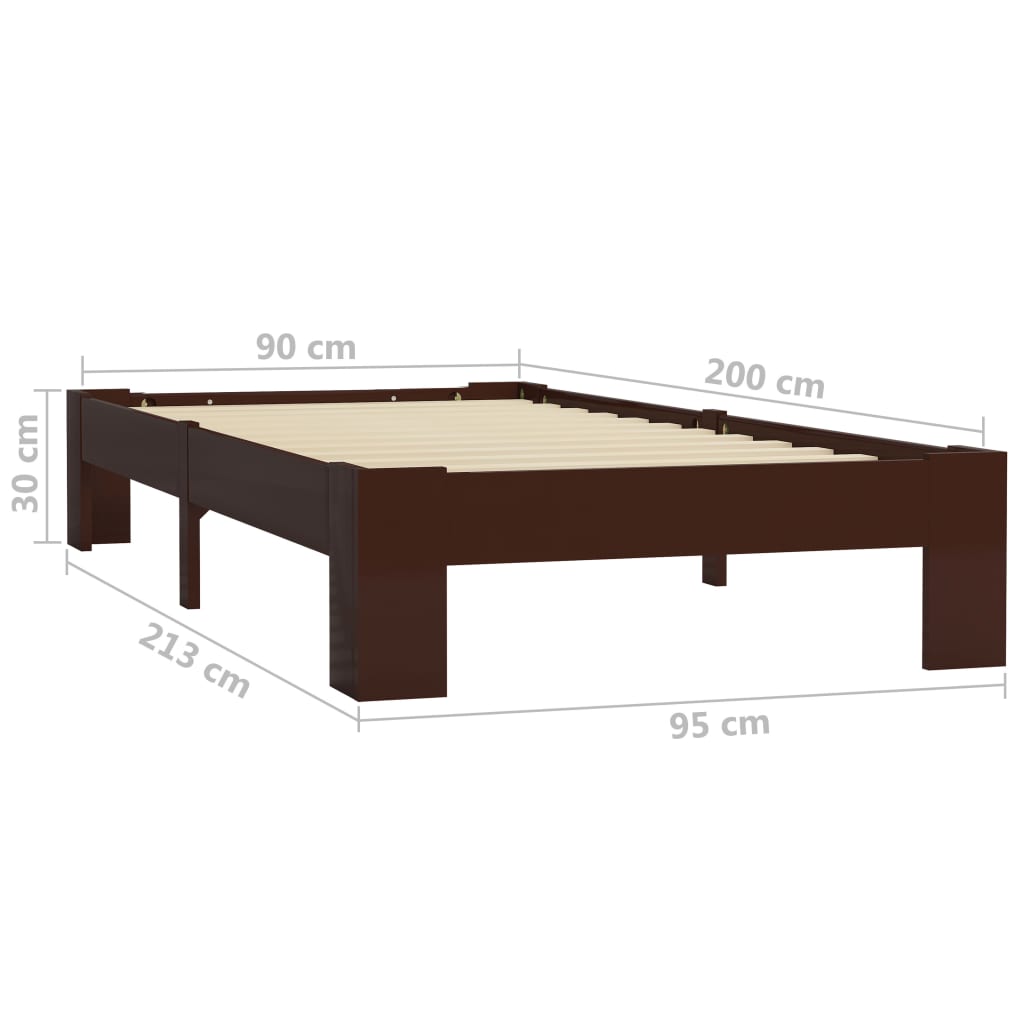 Giroletto Marrone Scuro in Legno Massello di Pino 90x200 cm - homemem39