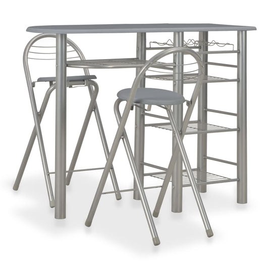 Set da Bar 3 pz con Mensole in Legno e Acciaio Grigio - homemem39