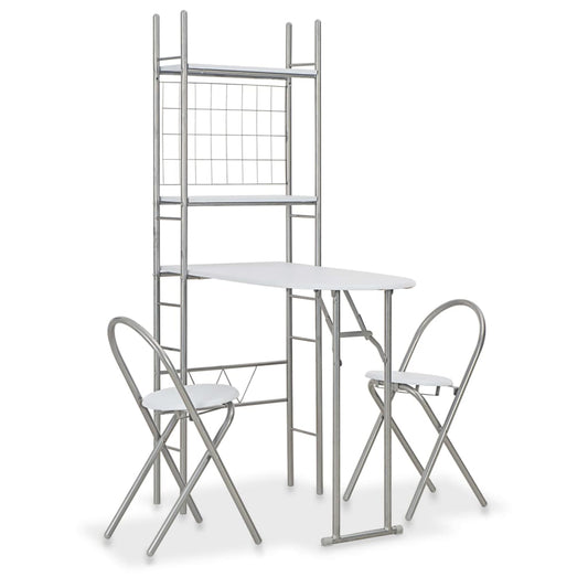 Set Tavolo Sedie Pieghevoli con Scaffale 3pz MDF Acciaio Bianco - homemem39