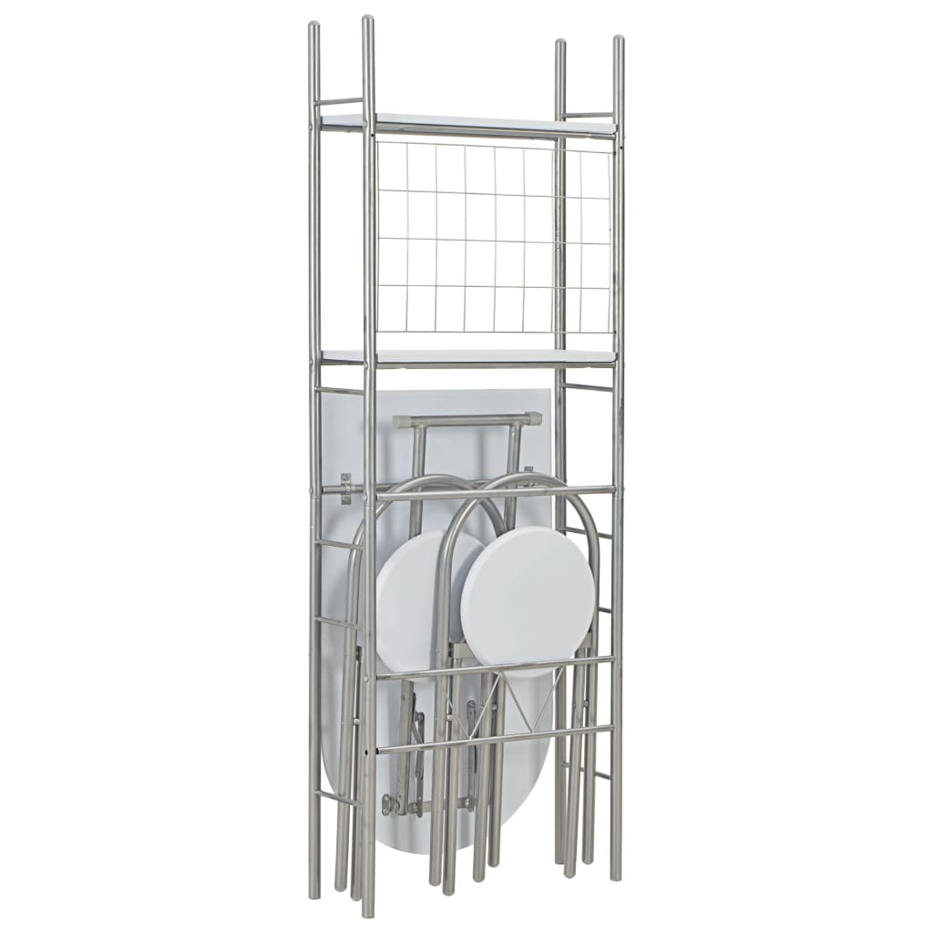 Set Tavolo Sedie Pieghevoli con Scaffale 3pz MDF Acciaio Bianco - homemem39