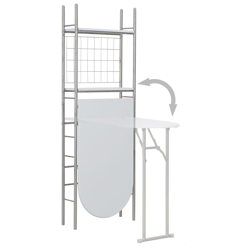 Set Tavolo Sedie Pieghevoli con Scaffale 3pz MDF Acciaio Bianco - homemem39