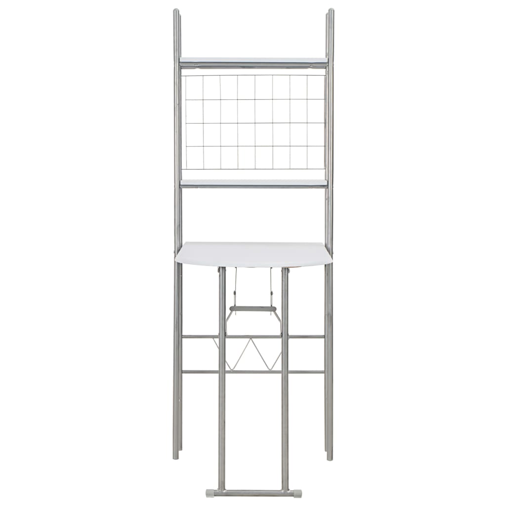 Set Tavolo Sedie Pieghevoli con Scaffale 3pz MDF Acciaio Bianco - homemem39