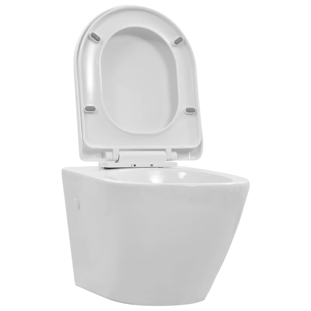 WC Sospeso con Design Senza Bordi in Ceramica Bianca - homemem39