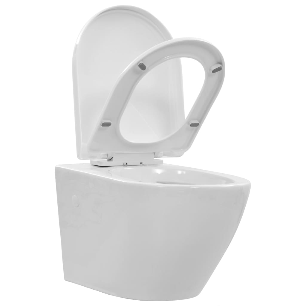 WC Sospeso con Design Senza Bordi in Ceramica Bianca - homemem39