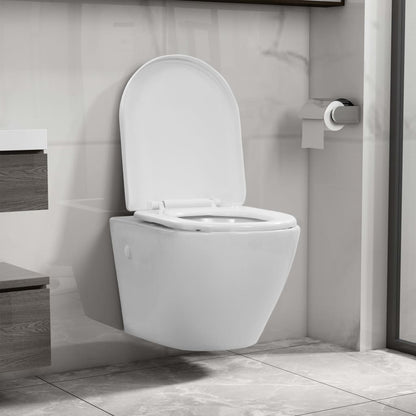 WC Sospeso con Design Senza Bordi in Ceramica Bianca - homemem39