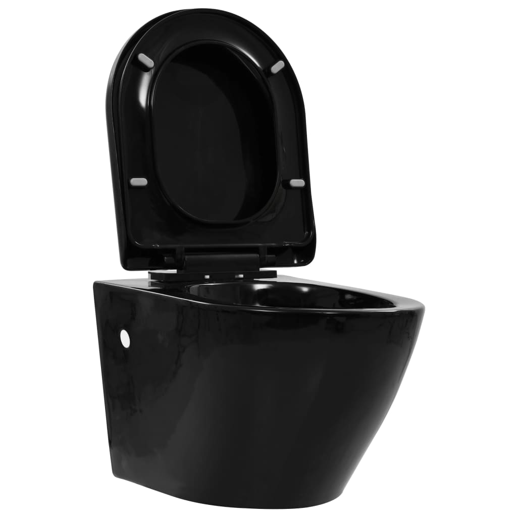 WC Sospeso con Design Senza Bordi in Ceramica Nero - homemem39