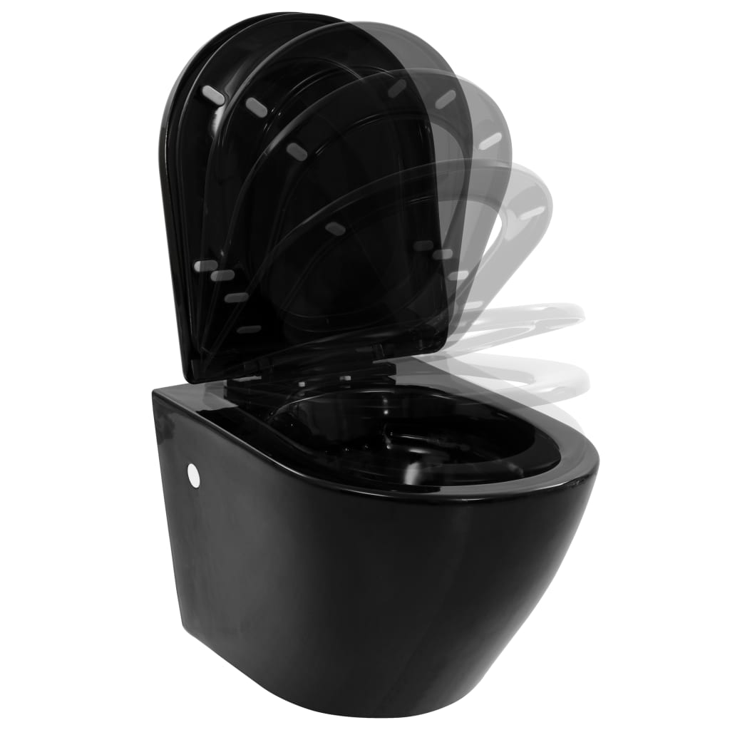 WC Sospeso con Design Senza Bordi in Ceramica Nero - homemem39