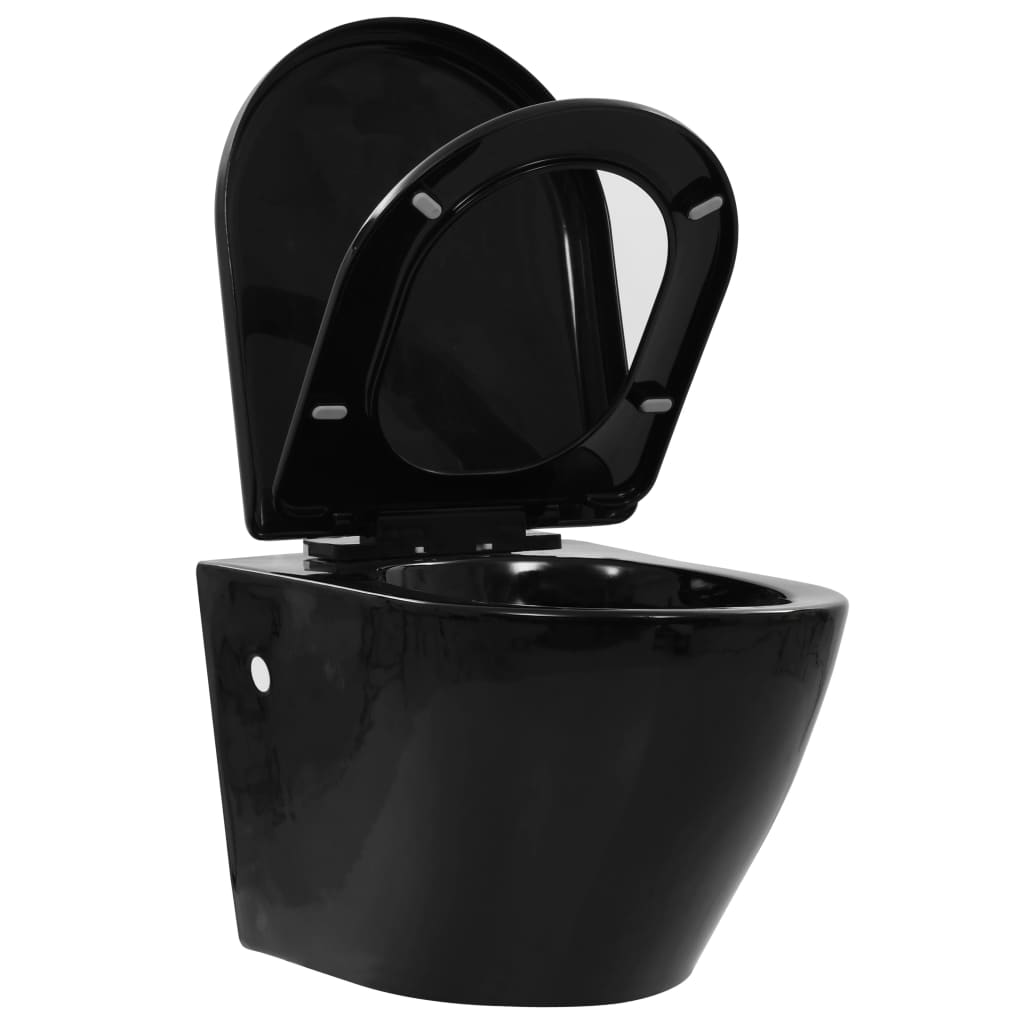 WC Sospeso con Design Senza Bordi in Ceramica Nero - homemem39