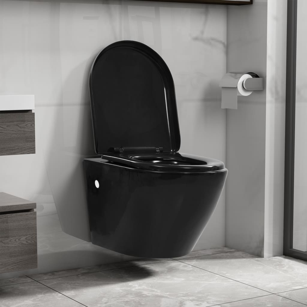 WC Sospeso con Design Senza Bordi in Ceramica Nero - homemem39