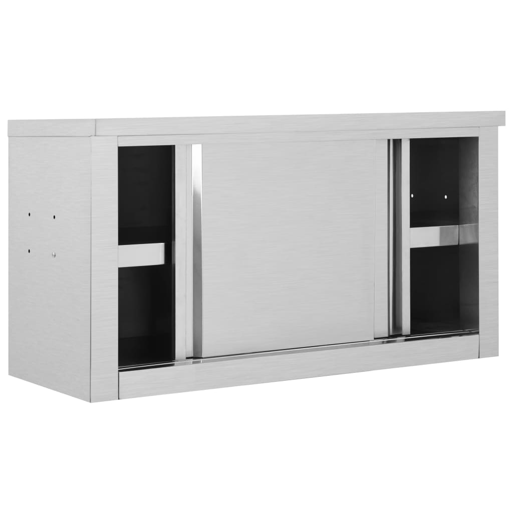 Armadio da Cucina con Ante Scorrevoli 90x40x50cm Acciaio Inox - homemem39