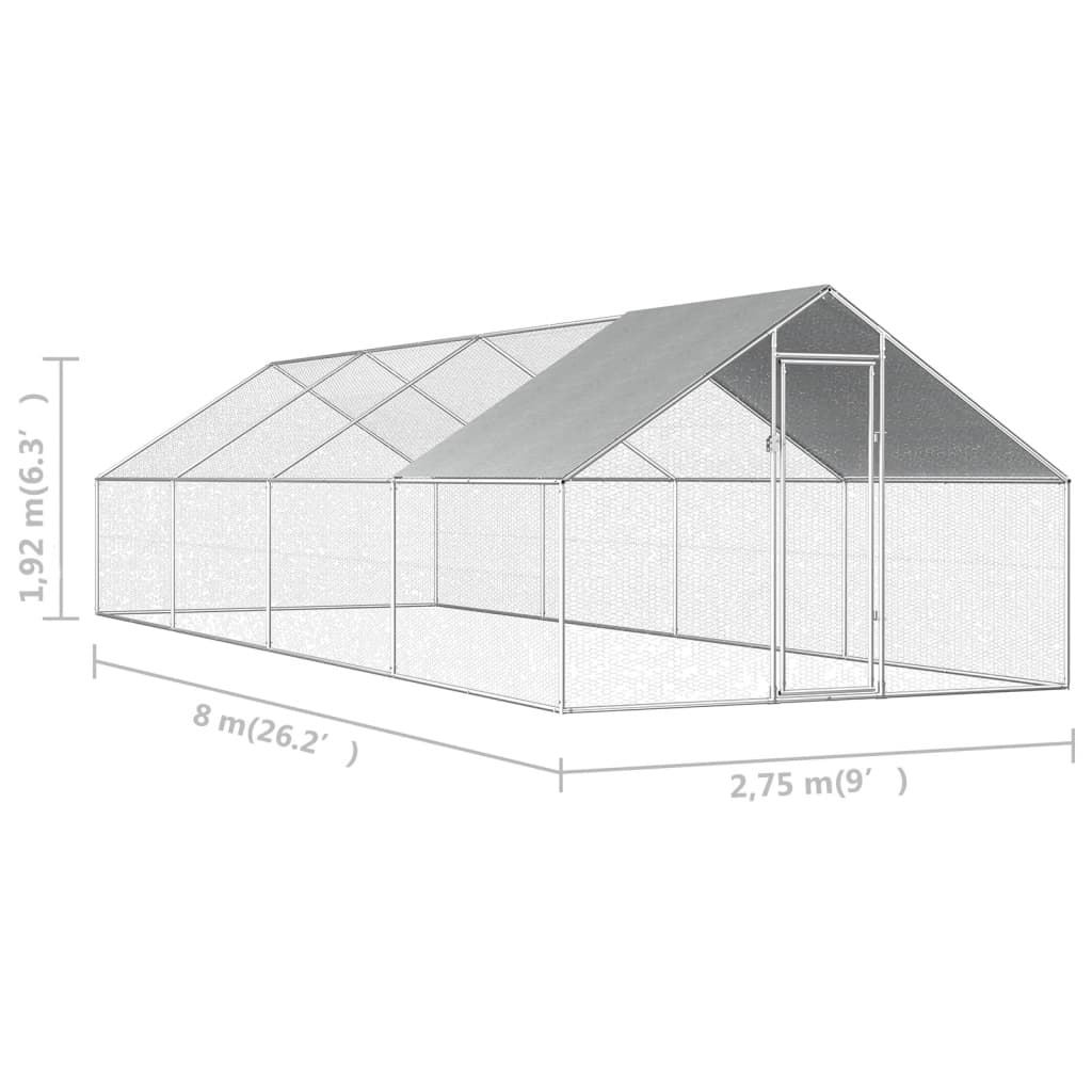 Gabbia per Polli da Esterno 2,75x8x1,92m in Acciaio Zincato - homemem39