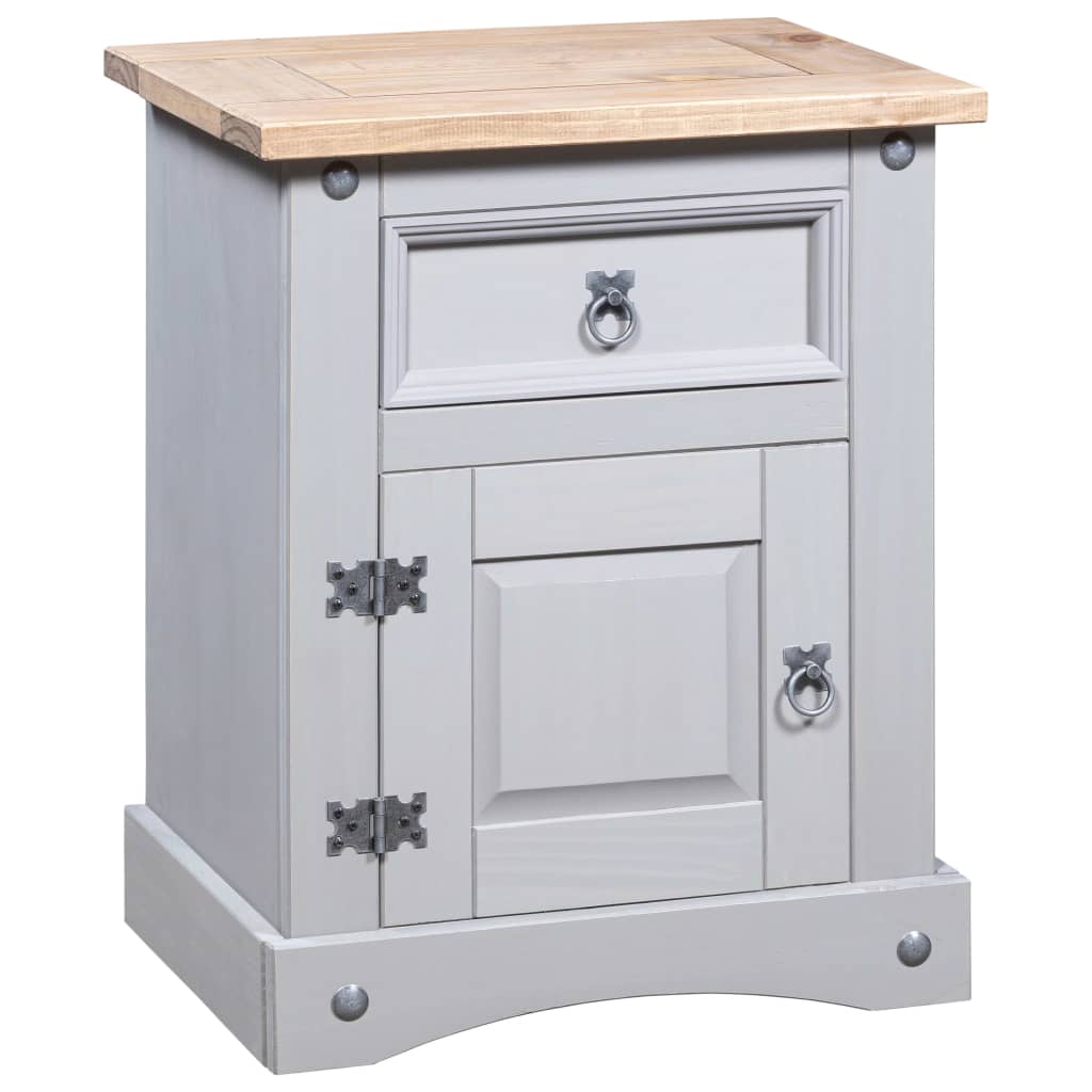 Comodino in Legno di Pino Messicano Corona Grigio 53x39x67 cm - homemem39