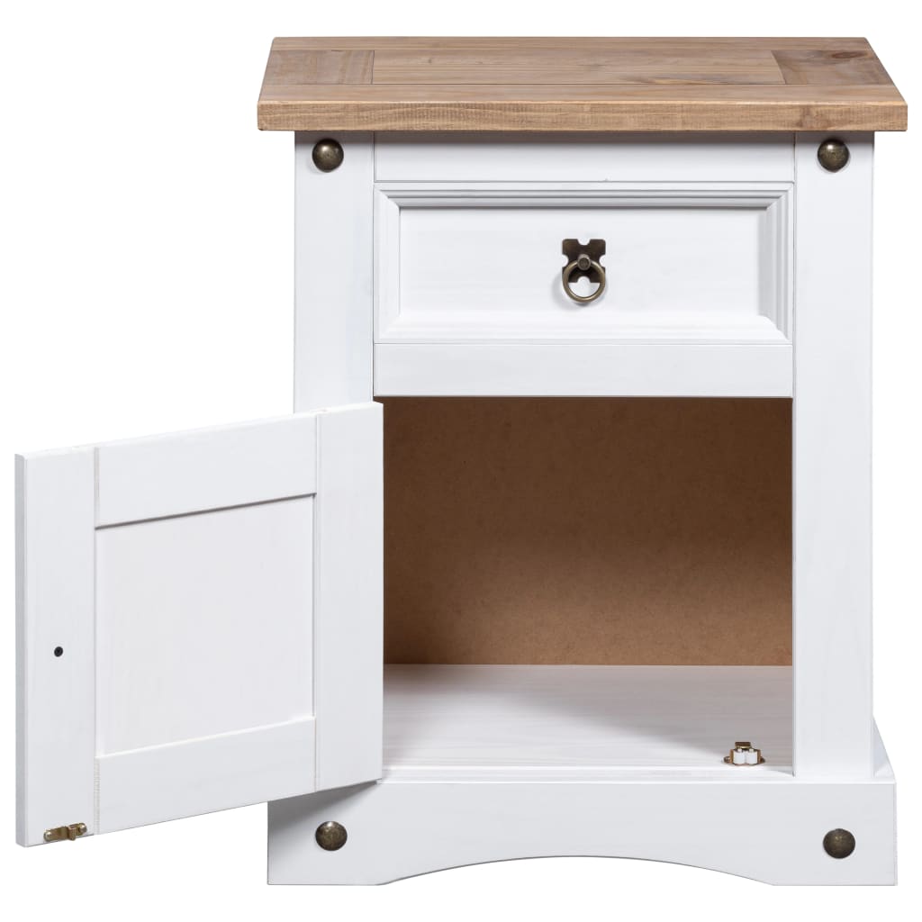 Comodino in Legno di Pino Messicano Corona Bianco 53x39x67 cm - homemem39