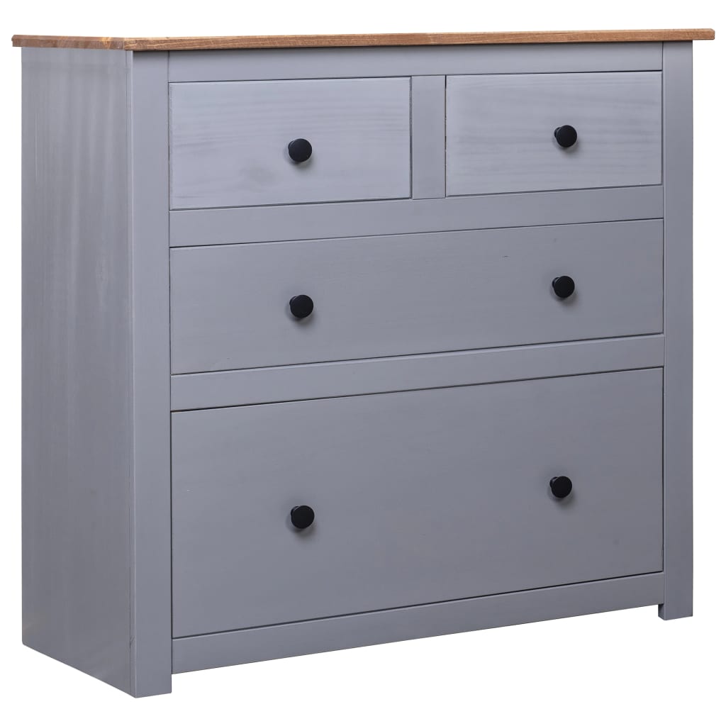 Credenza Grigia 80x40x83 cm in Legno Massello di Pino Panama - homemem39