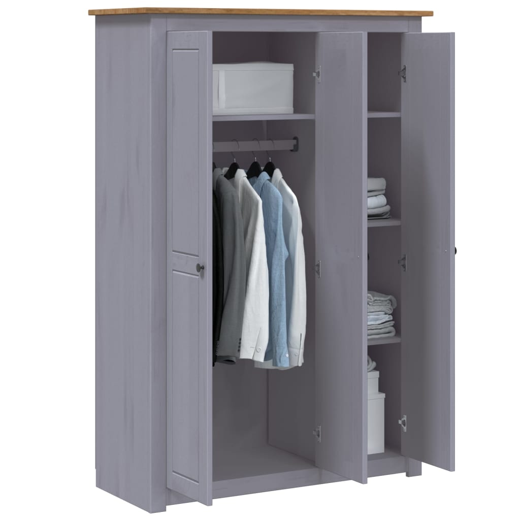 Armadio a 3 Ante Grigio 118x50x171,5cm in Pino Panama Range - homemem39