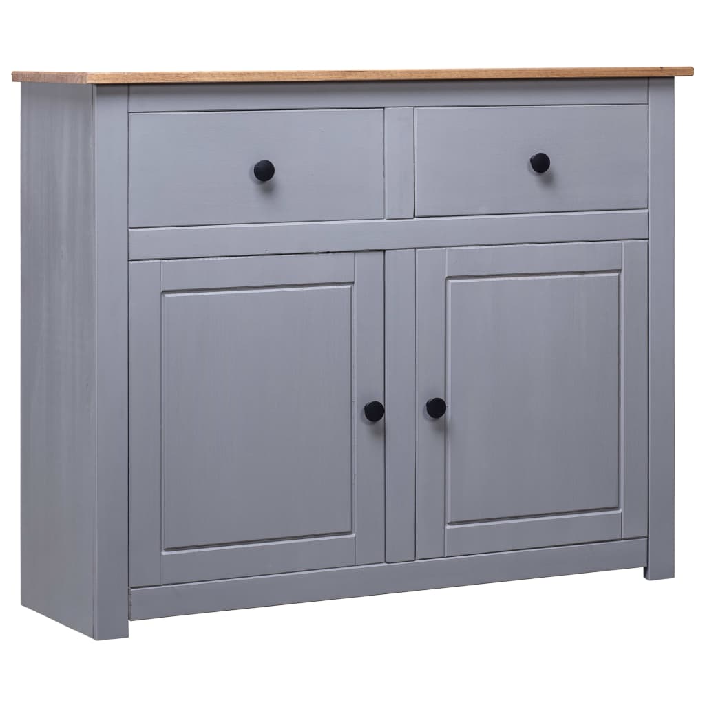 Credenza Grigia 93x40x80 cm in Legno Massello di Pino Panama - homemem39