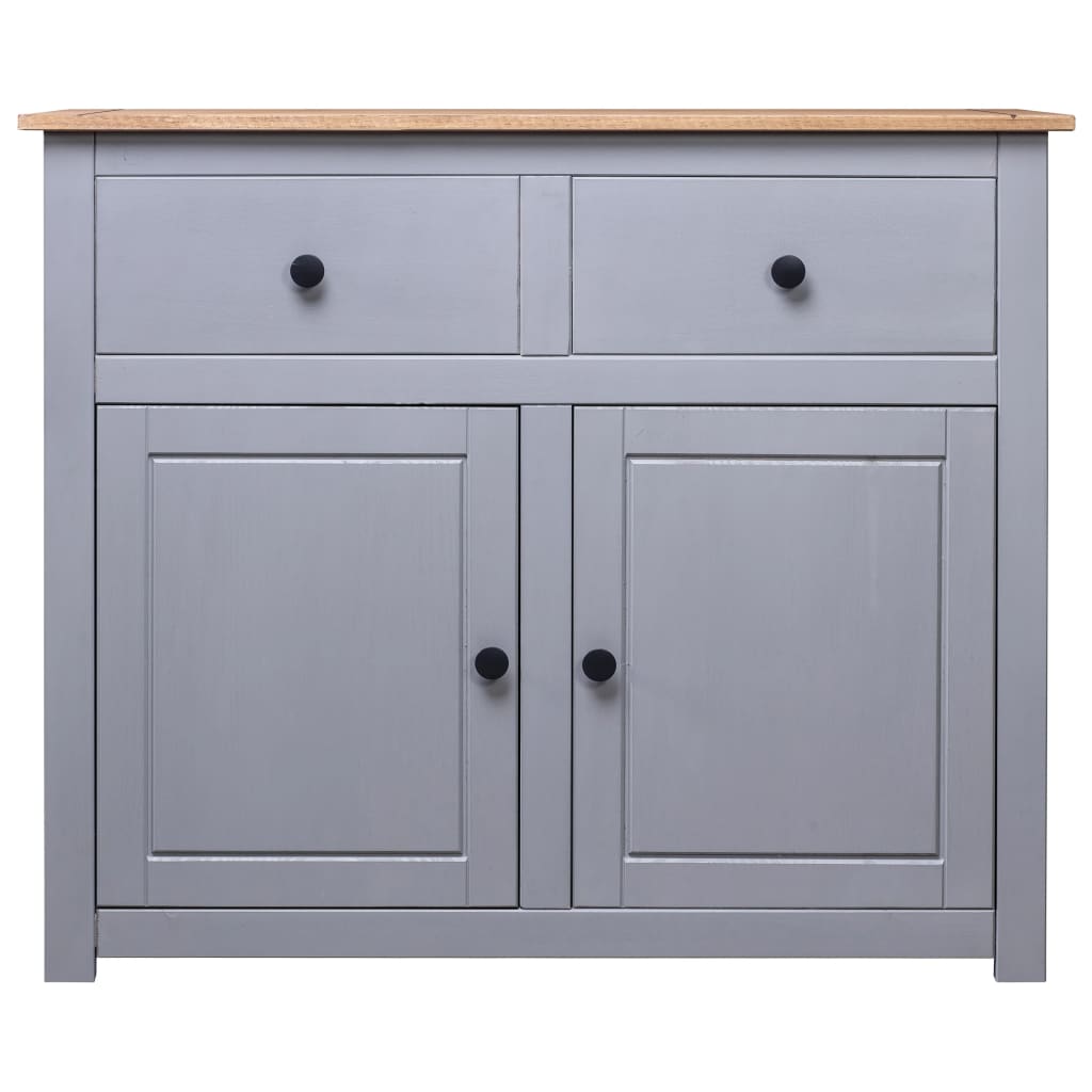 Credenza Grigia 93x40x80 cm in Legno Massello di Pino Panama - homemem39