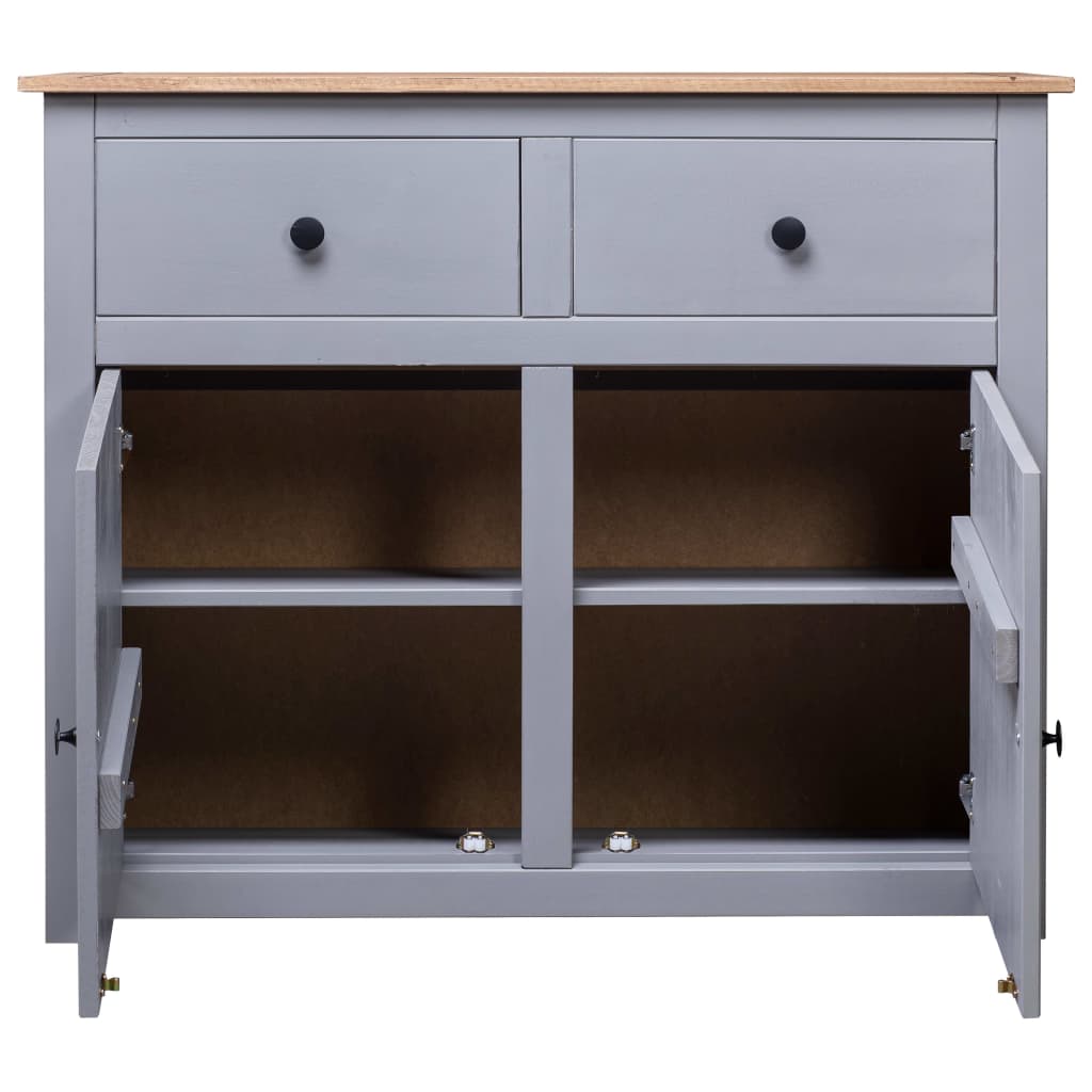 Credenza Grigia 93x40x80 cm in Legno Massello di Pino Panama - homemem39