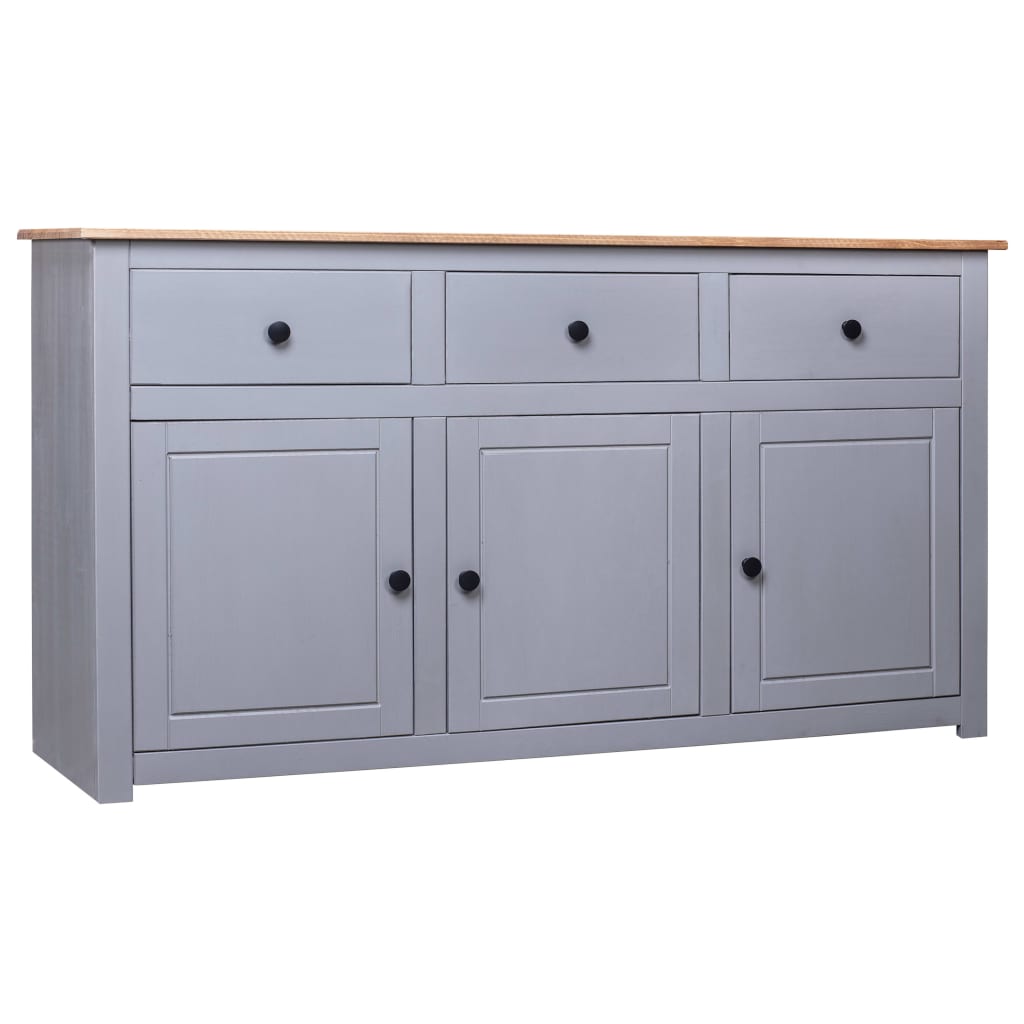 Credenza Grigia 135x40x80 cm in Legno Massello di Pino Panama - homemem39