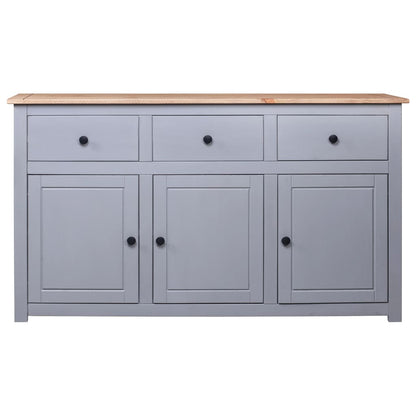 Credenza Grigia 135x40x80 cm in Legno Massello di Pino Panama - homemem39