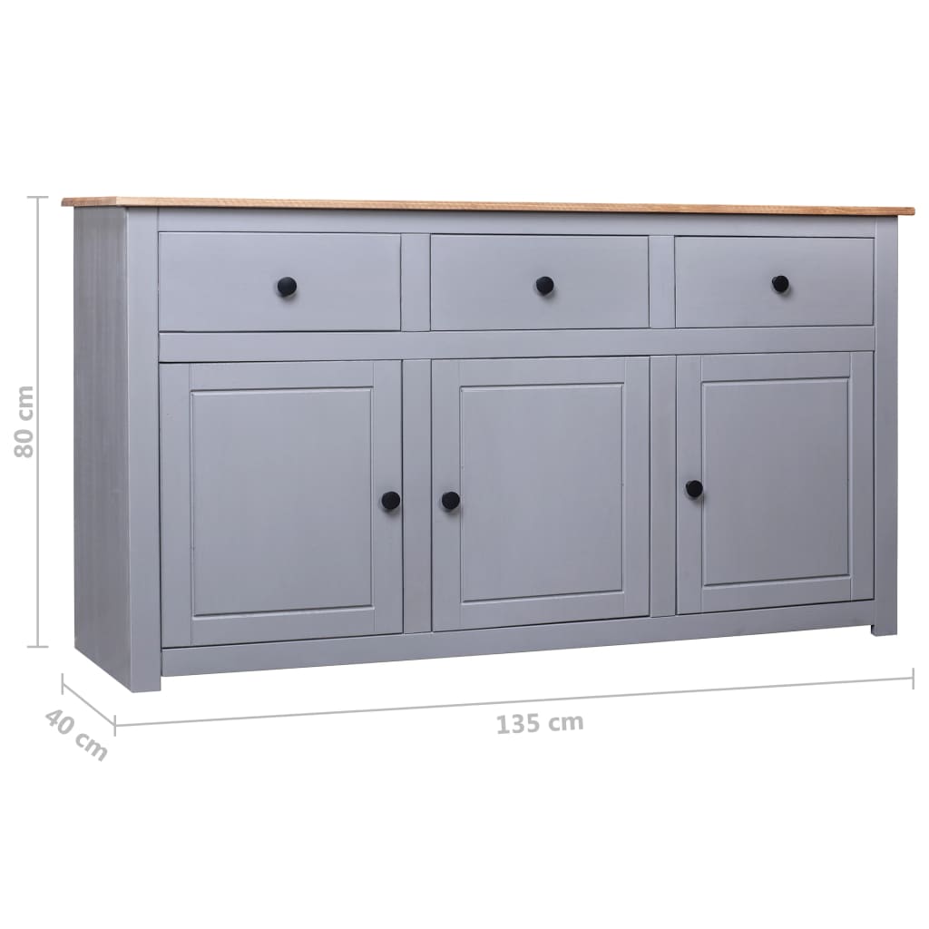 Credenza Grigia 135x40x80 cm in Legno Massello di Pino Panama - homemem39