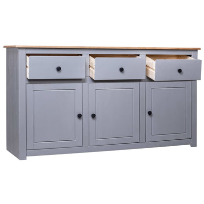 Credenza Grigia 135x40x80 cm in Legno Massello di Pino Panama - homemem39