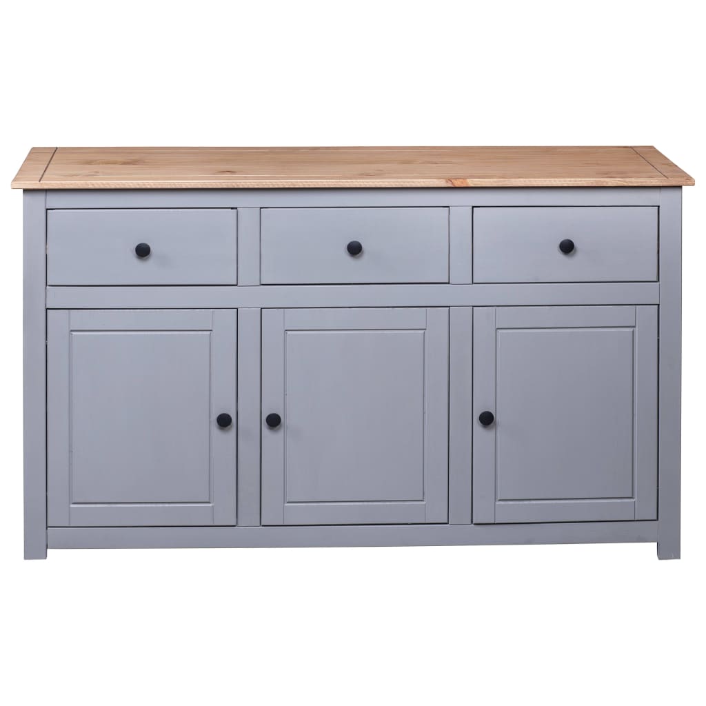 Credenza Grigia 135x40x80 cm in Legno Massello di Pino Panama - homemem39