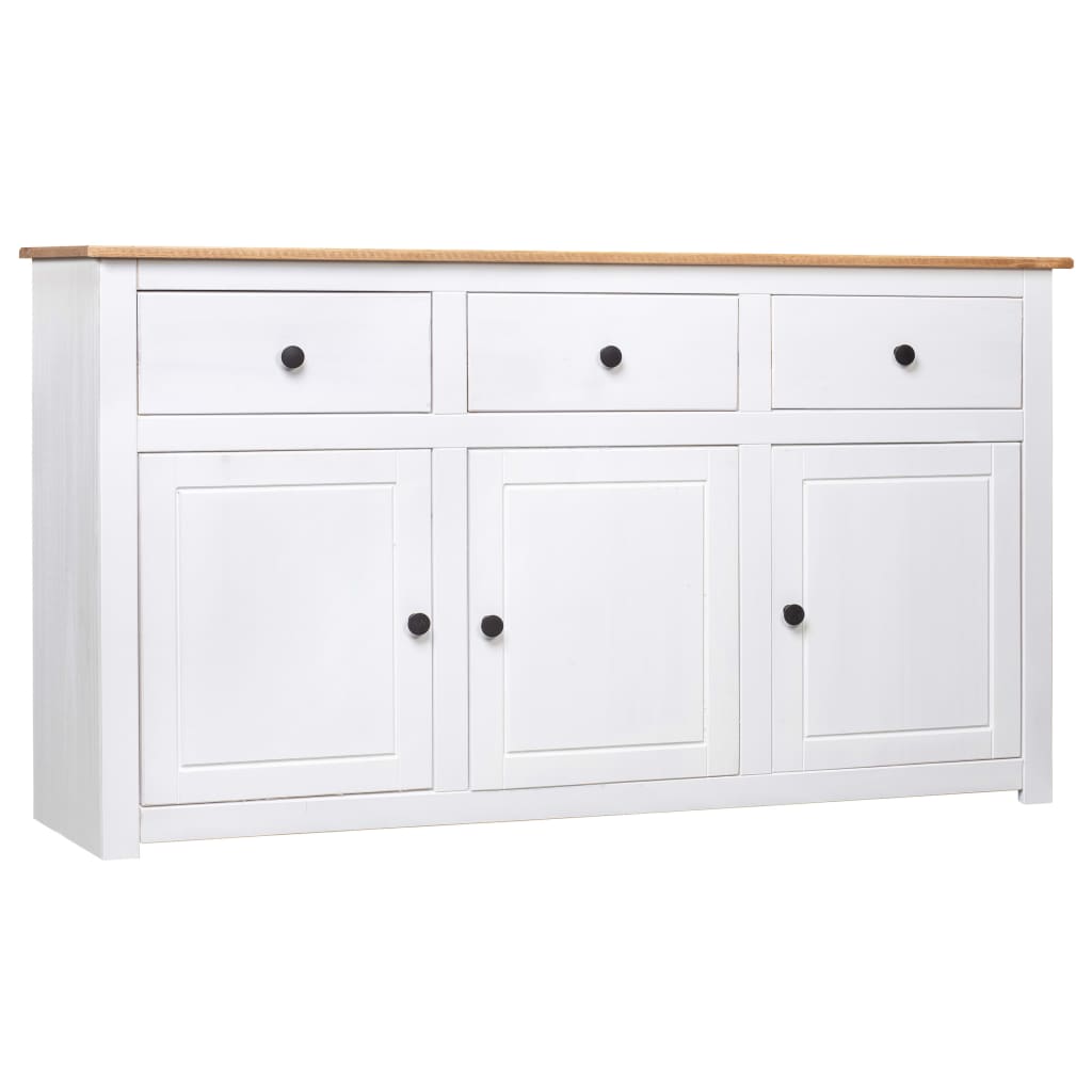 Credenza Bianca 135x40x80 cm in Legno Massello di Pino Panama - homemem39