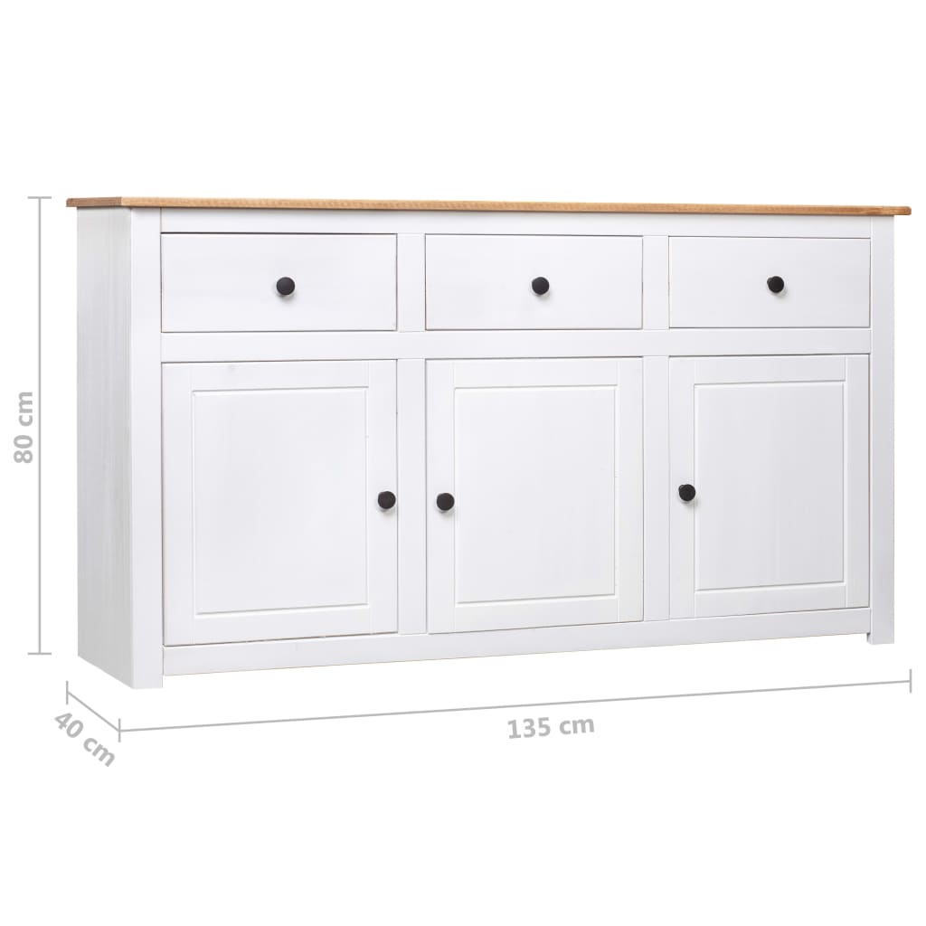 Credenza Bianca 135x40x80 cm in Legno Massello di Pino Panama - homemem39